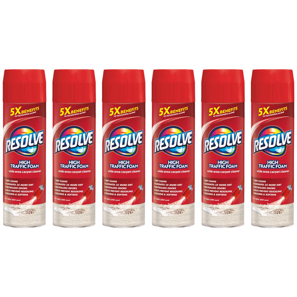 6 Pack - Resolve High Traffic Area Carpet Foam Unscented 22oz Resolve